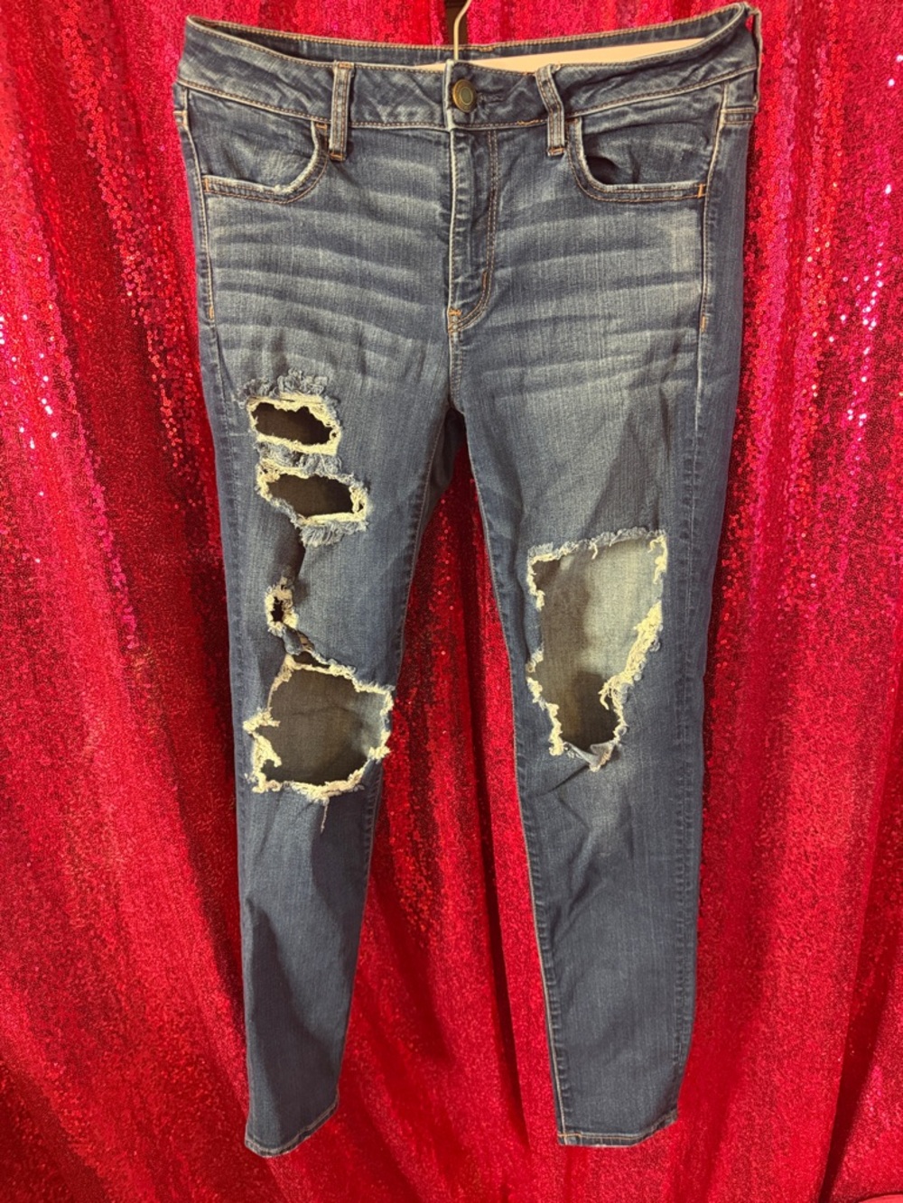 American Eagle Outfitters Dark Blue Distressed Skinny Jeans